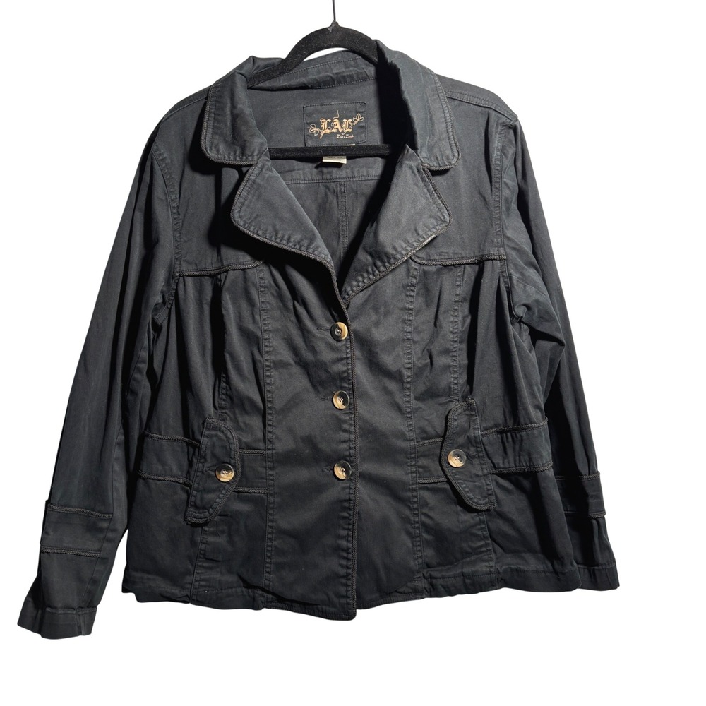 Womens 1X Black Cotton Blend Blazer Jacket Y2K‎ Western Moto Rockabilly Buttons
